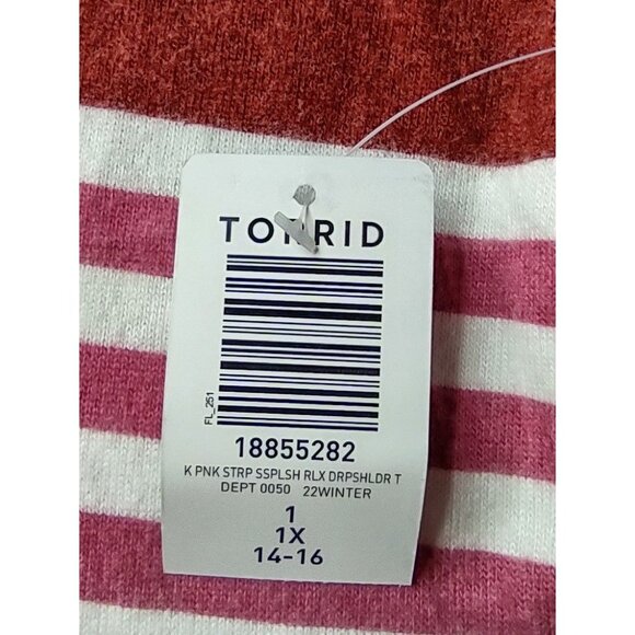 Torrid Super Soft Plush Pink Striped V-neck Top w/ Dropped Shoulders Size 1X NWT - Picture 8 of 10